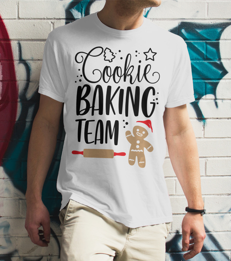 Cookie Baking Team Christmas Xmas Crew Gingerbread Santa Rolling Pin Tree Star T-Shirt