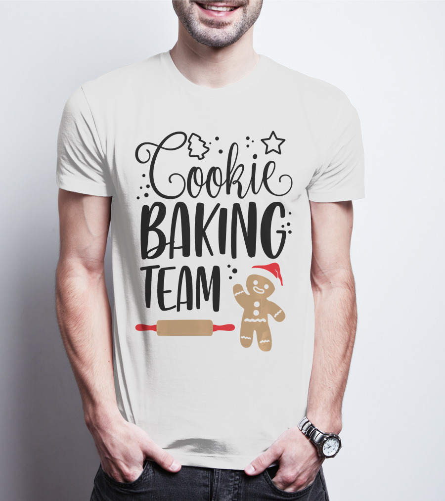 Cookie Baking Team Christmas Xmas Crew Gingerbread Santa Rolling Pin Tree Star T-Shirt
