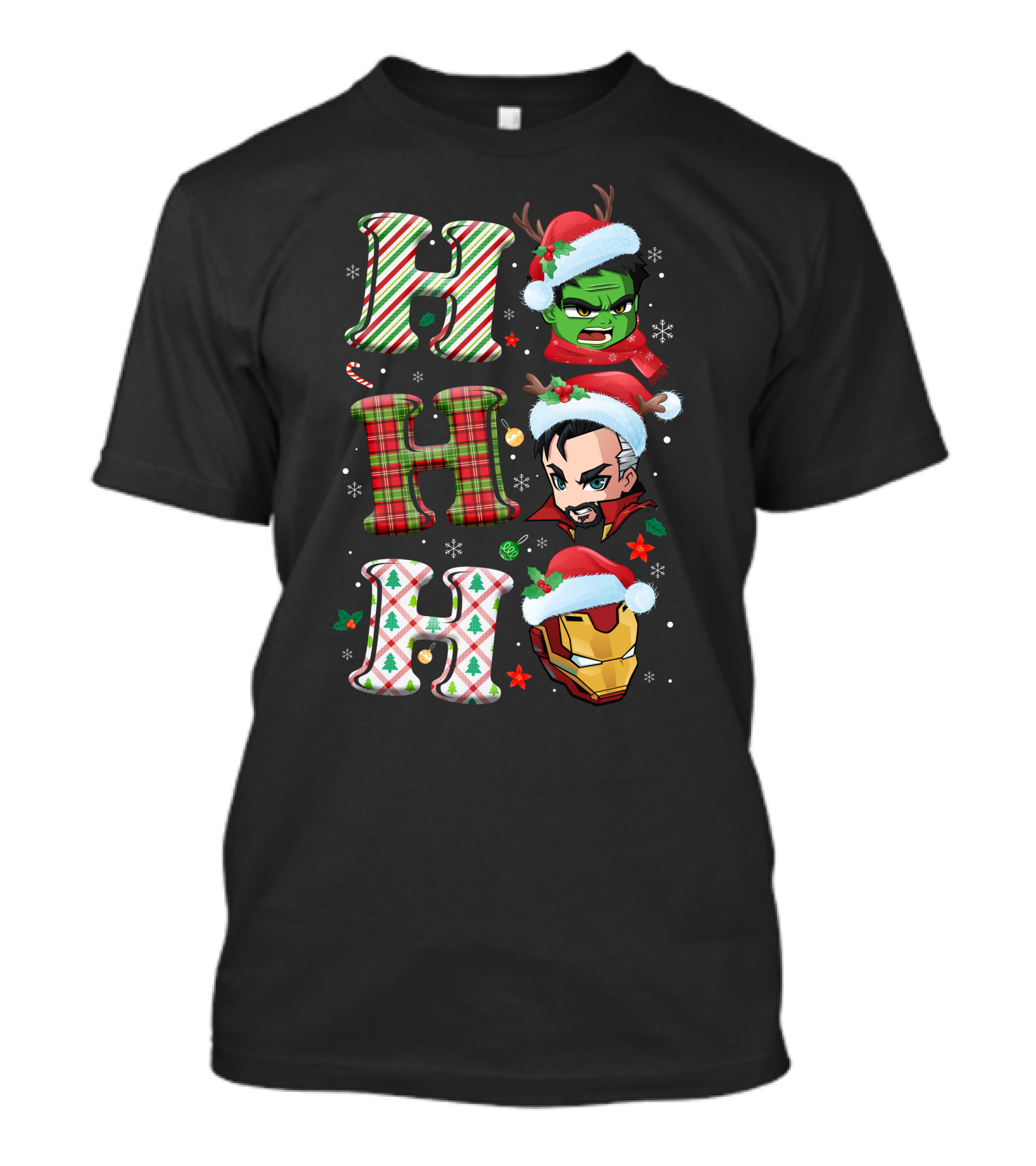 Ho Ho Ho Christmas Heroes Hulk Santa Hulk Ironman T-Shirt