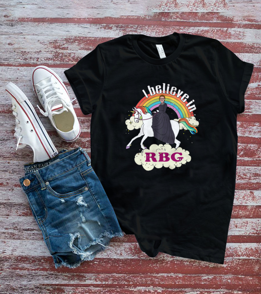 I Believe In RBG Ruth Riding Unicorn With Rainbow T-Shirt