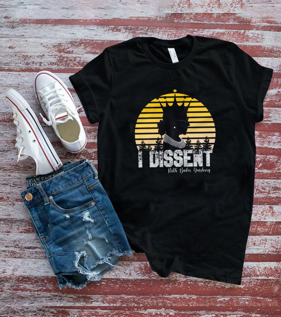I Dissent Ruth Bader Ginsburg Silhouette With Crown And Collar Sunset Background T-Shirt
