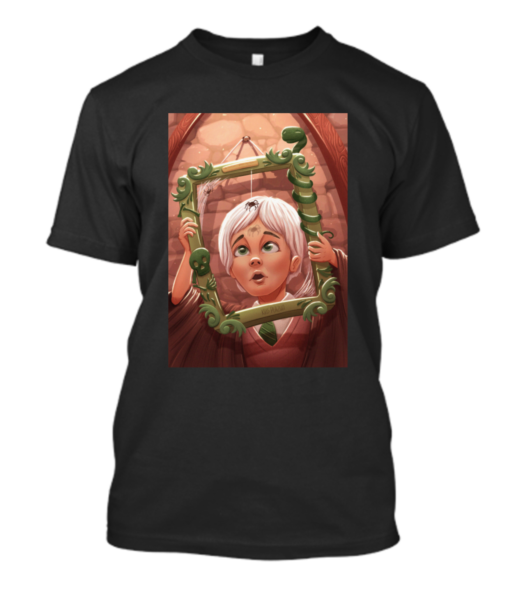 Draco Lucius Malfoy Holding Enchanted Green Frame In Brick Room T-Shirt