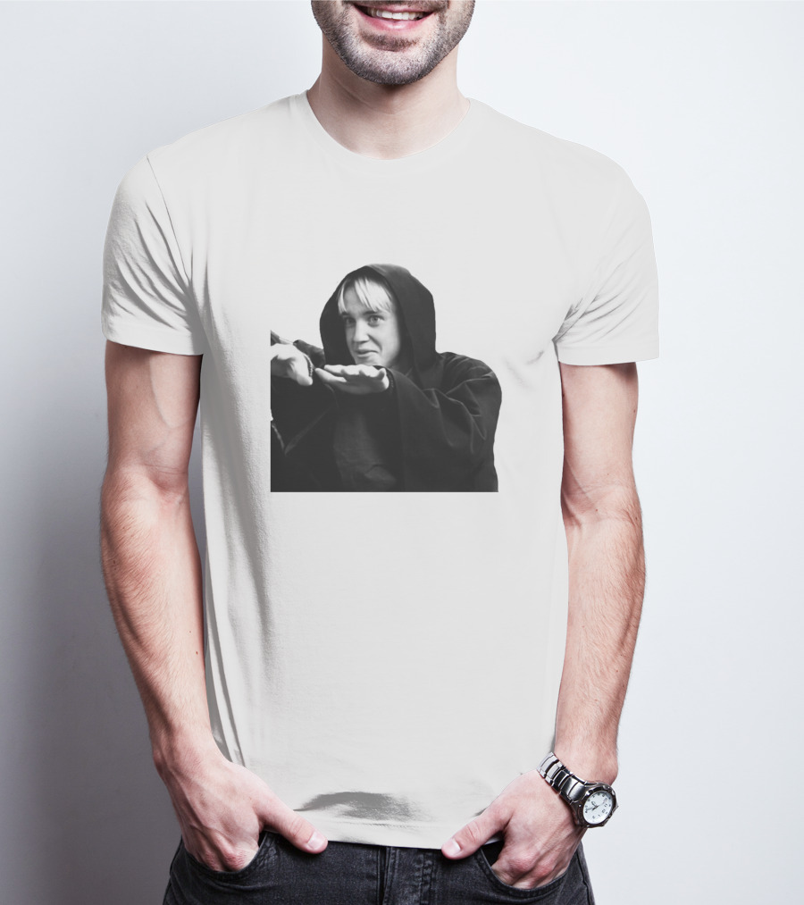 Draco Malfoy Black And White Hooded Cloak Image T-Shirt