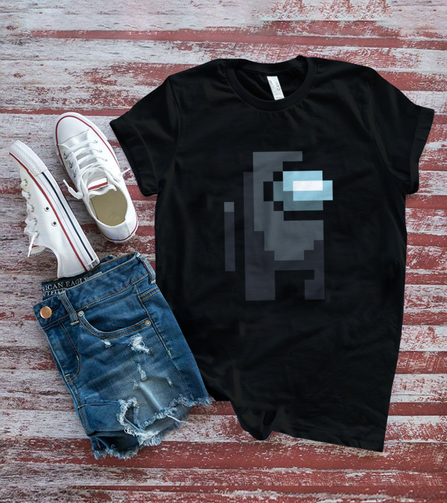 Among Us Crewmate Pixel Art Black Character T-Shirt