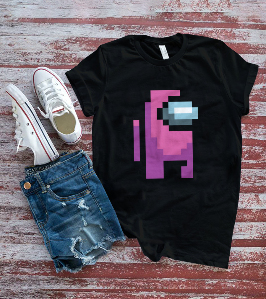 Among Us Pink Crewmate Character Pixel T-Shirt