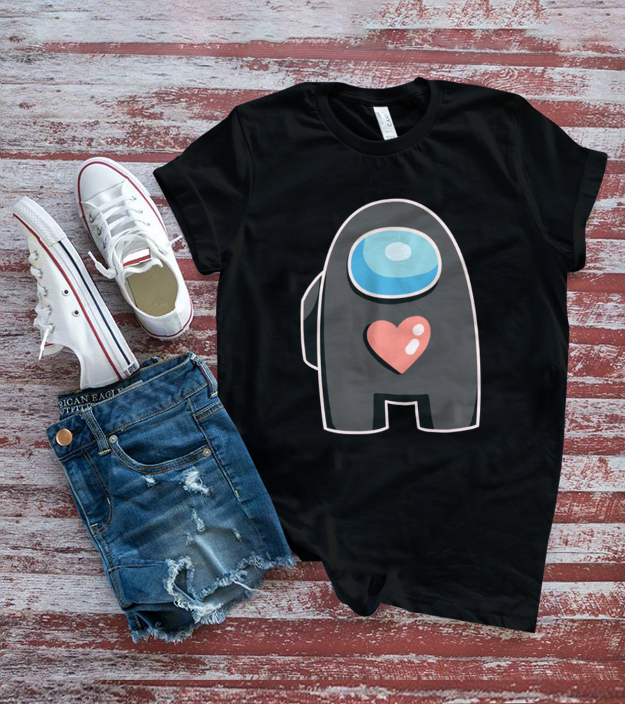 Black Among Us Crewmate With Pink Heart T-Shirt