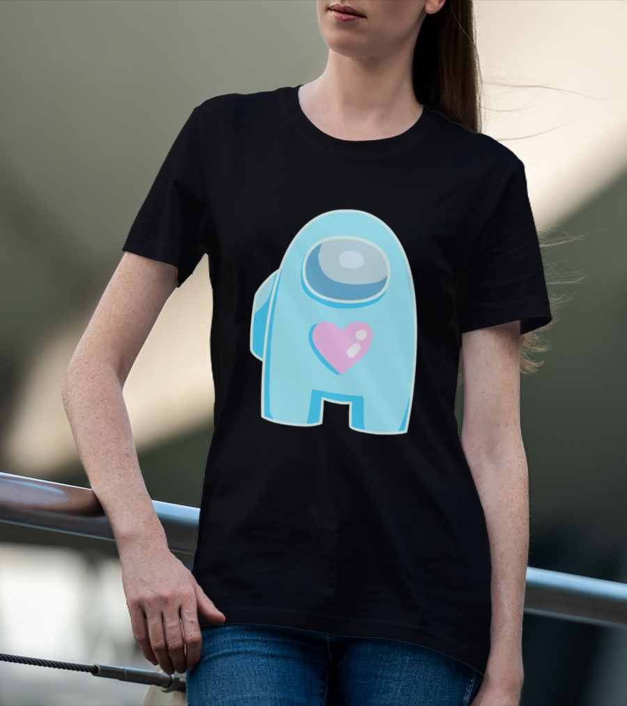 Blue Among Us Crewmate Pink Heart T-Shirt