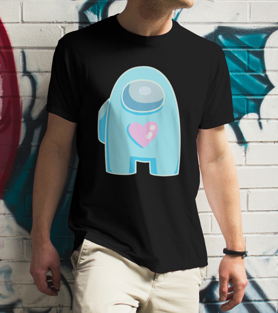 Blue Among Us Crewmate Pink Heart T-Shirt