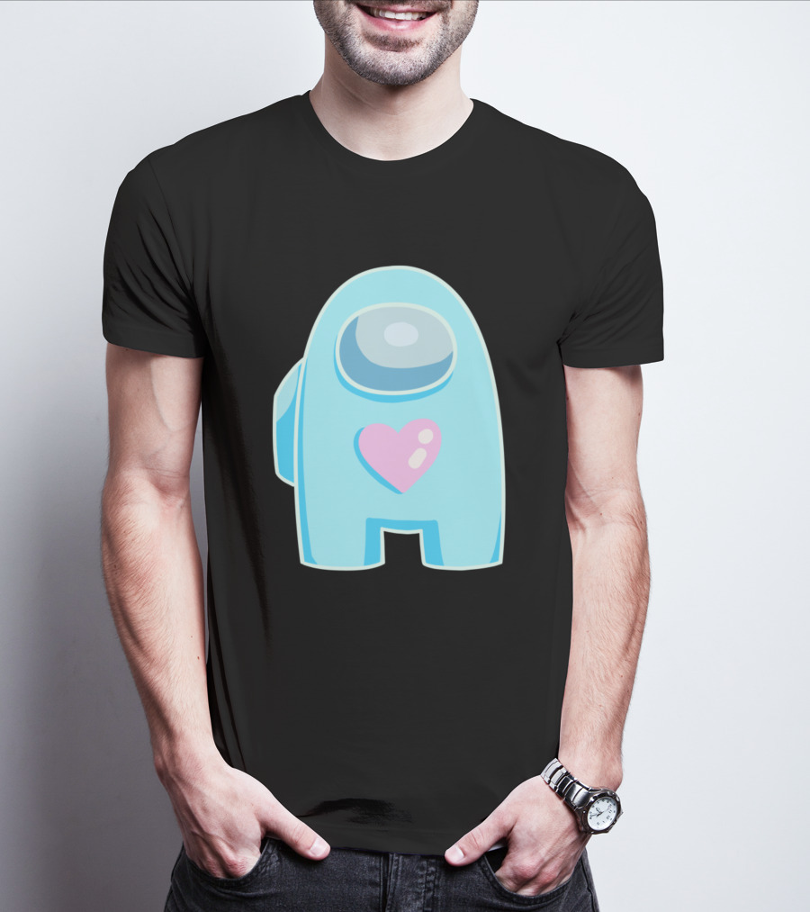 Blue Among Us Crewmate Pink Heart T-Shirt