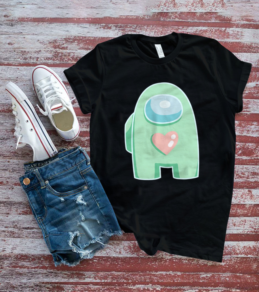Green Among Us Crewmate With Heart T-Shirt