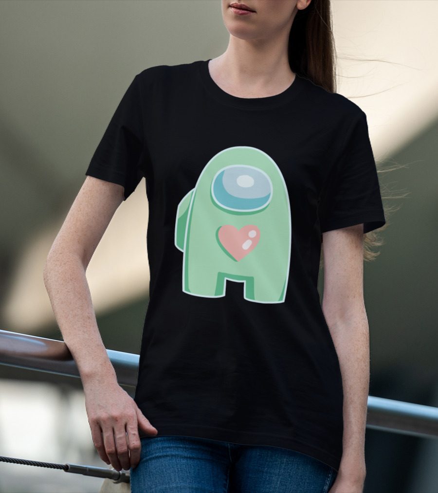 Green Among Us Crewmate With Heart T-Shirt