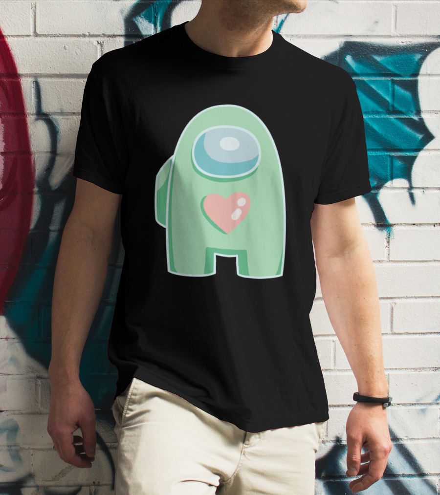 Green Among Us Crewmate With Heart T-Shirt