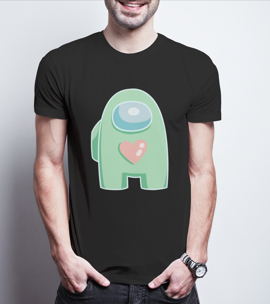 Green Among Us Crewmate With Heart T-Shirt