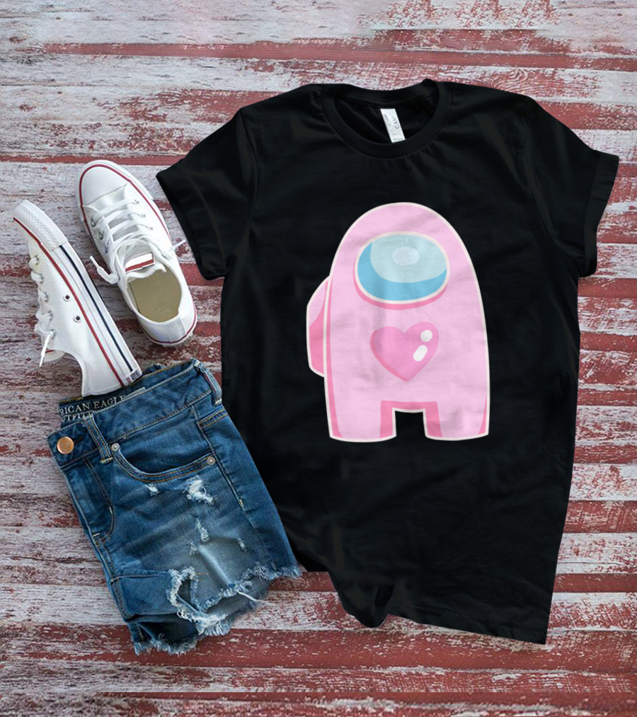 Pink Heart Among Us Crewmate Character T-Shirt