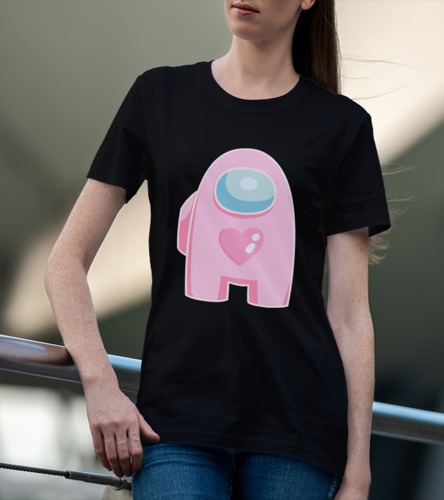 Pink Heart Among Us Crewmate Character T-Shirt