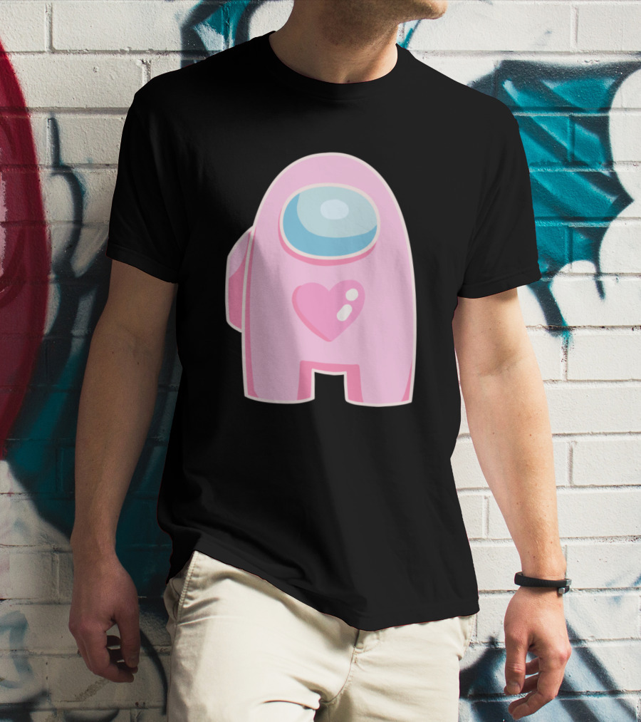 Pink Heart Among Us Crewmate Character T-Shirt