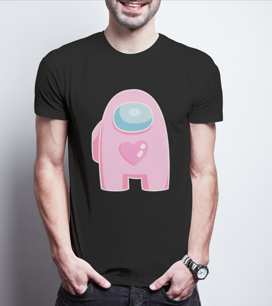 Pink Heart Among Us Crewmate Character T-Shirt