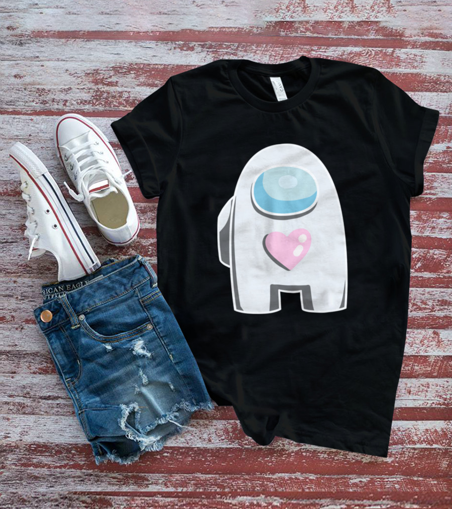 White Among Us Crewmate With Pink Heart T-Shirt