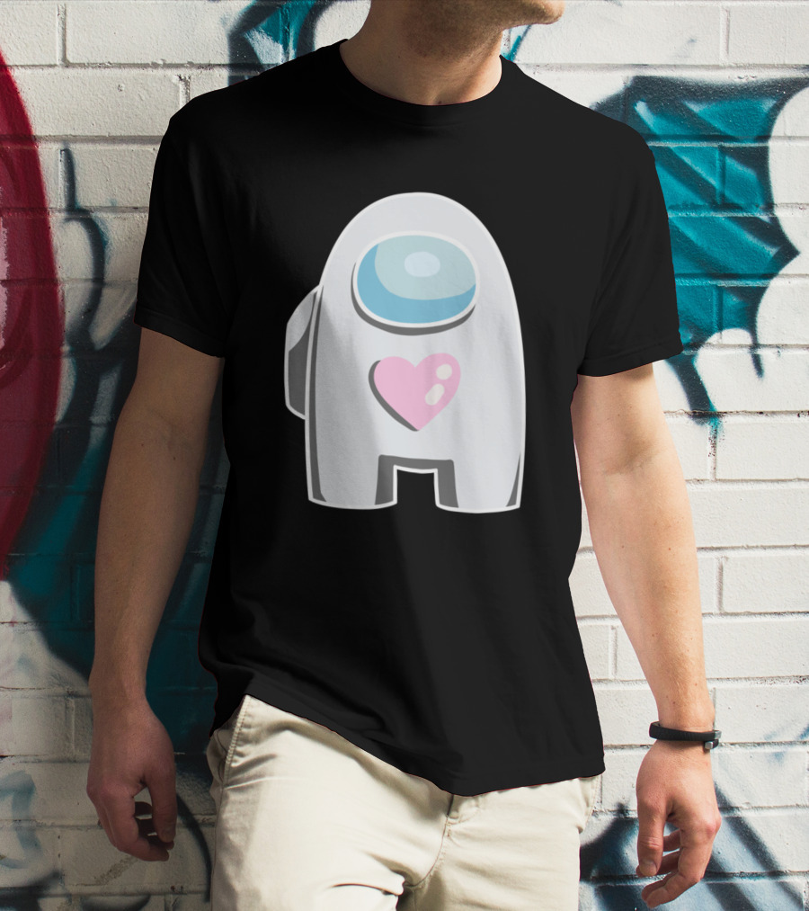 White Among Us Crewmate With Pink Heart T-Shirt