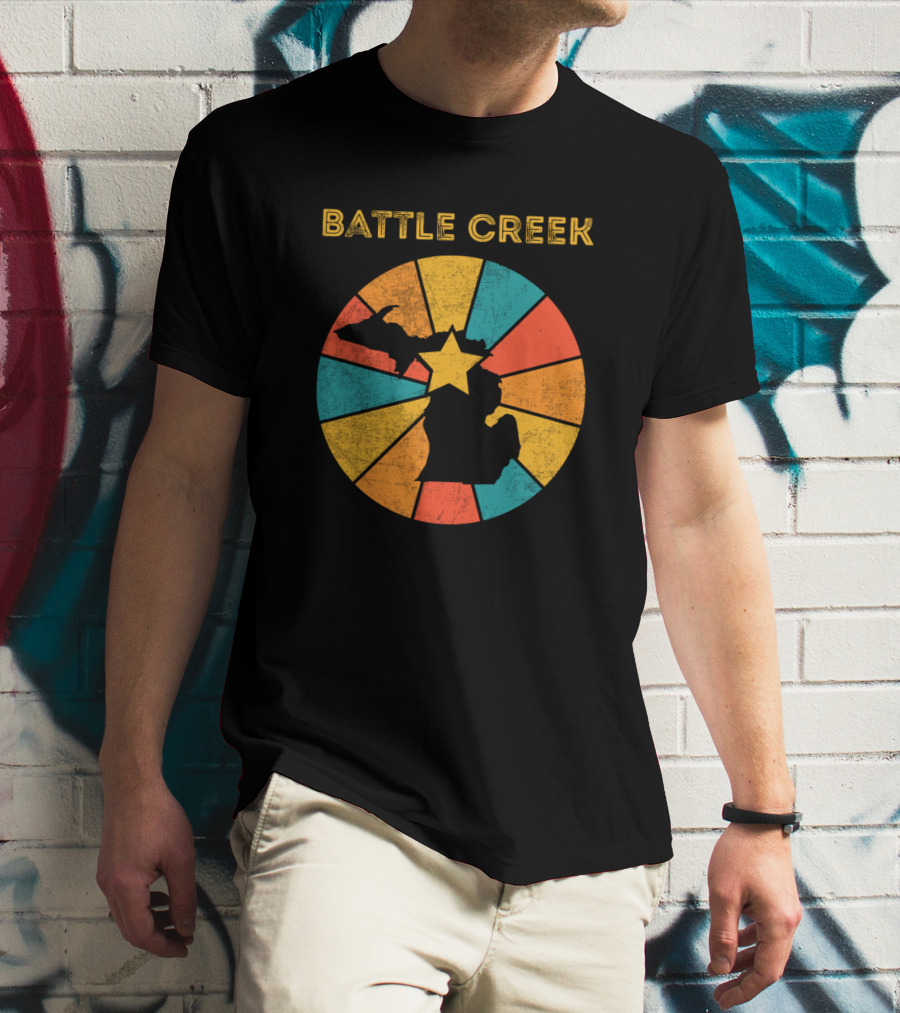 Battle Creek Michigan Vintage Retro Map Starburst T-Shirt