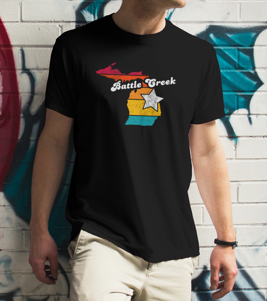 Battle Creek Michigan Retro Map With Star T-Shirt