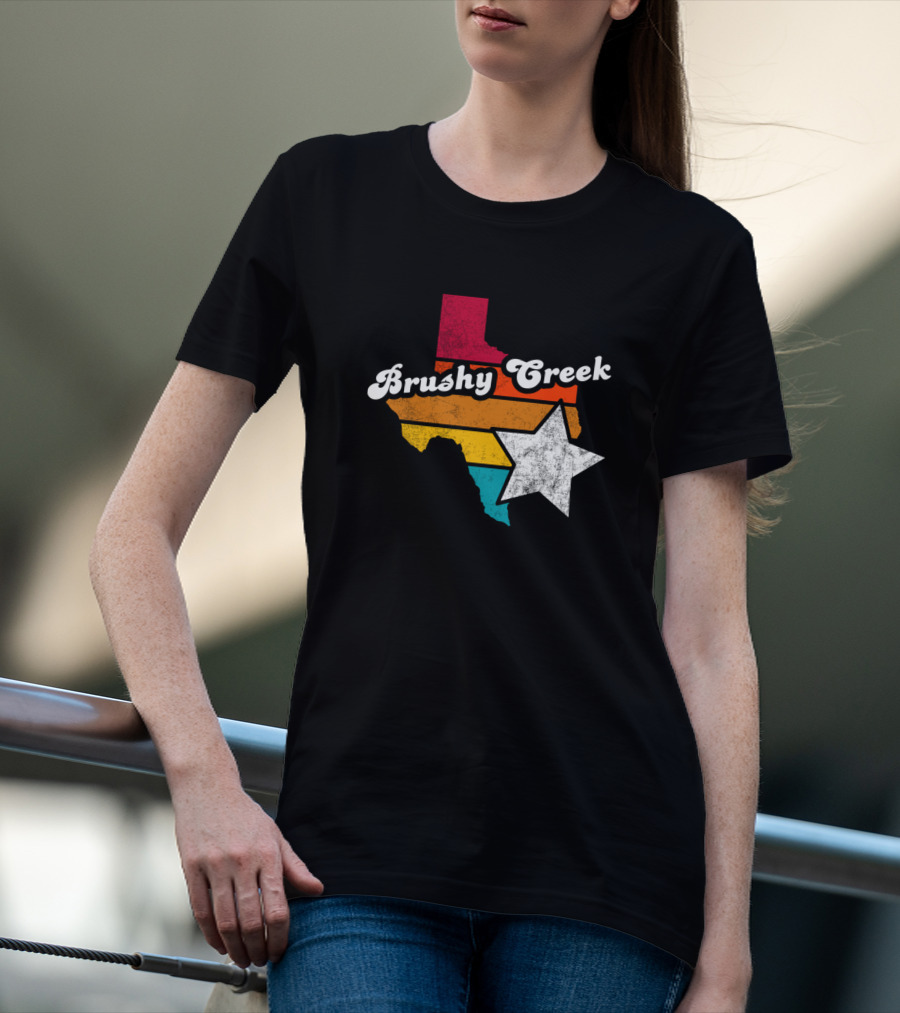 Brushy Creek Texas Retro Texas Map With Star T-Shirt