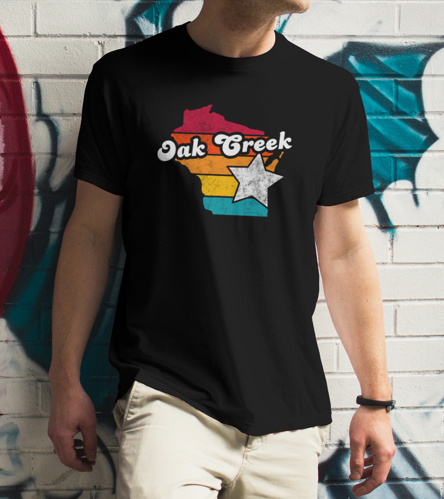 Oak Creek Wisconsin Retro Map With Star T-Shirt