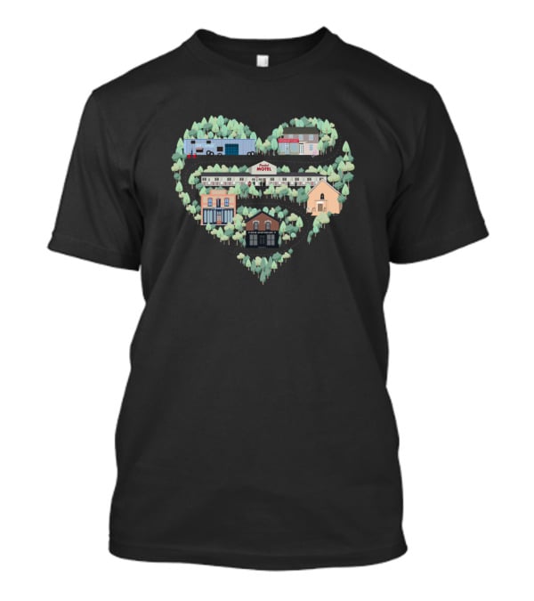 I Love The Town Of Schitt's Creek Where Heart-Shaped Buildings And Forest Scene T-Shirt