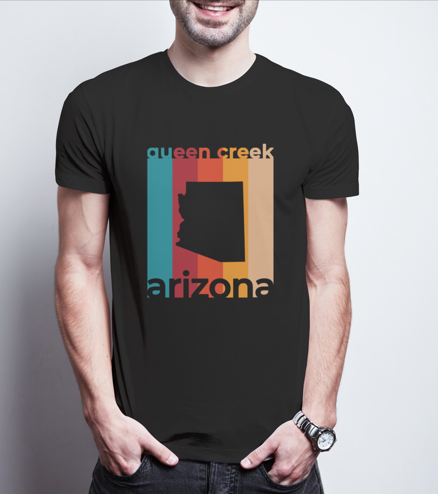Queen Creek Arizona Retro Stripes Map T-Shirt