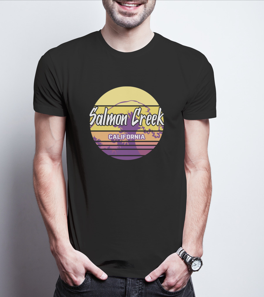 Salmon Creek California Retro Wave Sunset Circle T-Shirt