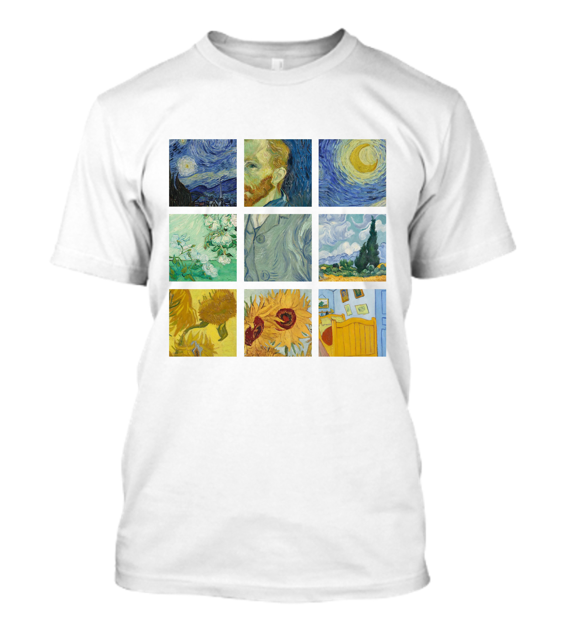 Vincent Van Gogh's Starry Night Sunflowers Bedroom Almond Blossom Cypress Self-Portrait Painting Collection 01 T-Shirt