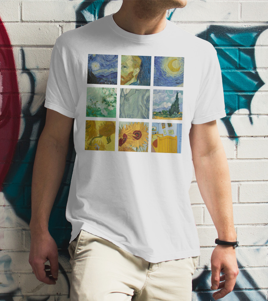 Vincent Van Gogh's Starry Night Sunflowers Bedroom Almond Blossom Cypress Self-Portrait Painting Collection 01 T-Shirt