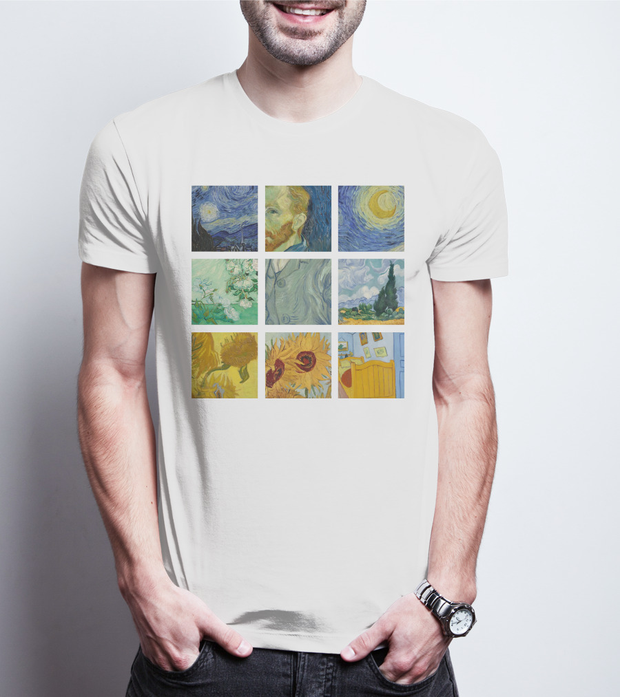 Vincent Van Gogh's Starry Night Sunflowers Bedroom Almond Blossom Cypress Self-Portrait Painting Collection 01 T-Shirt
