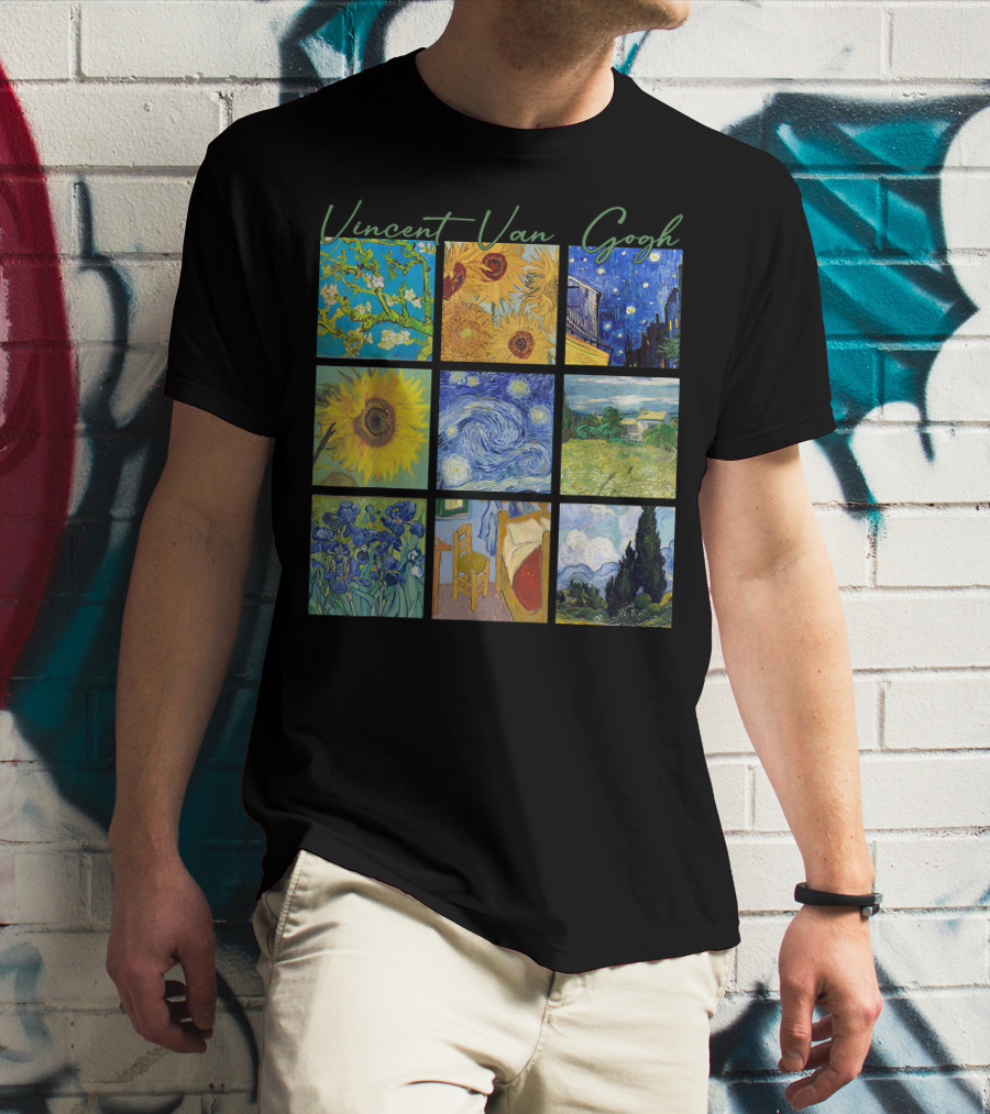 Vincent Van Gogh Almond Blossoms Sunflowers Starry Night Irises Bedroom Cypress T-Shirt