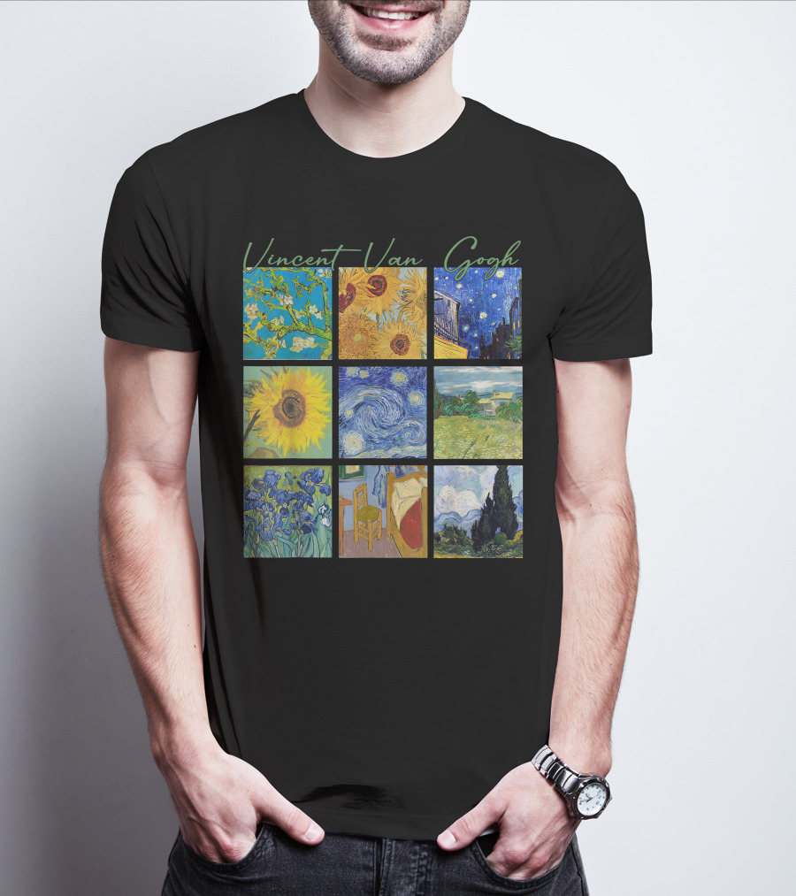 Vincent Van Gogh Almond Blossoms Sunflowers Starry Night Irises Bedroom Cypress T-Shirt