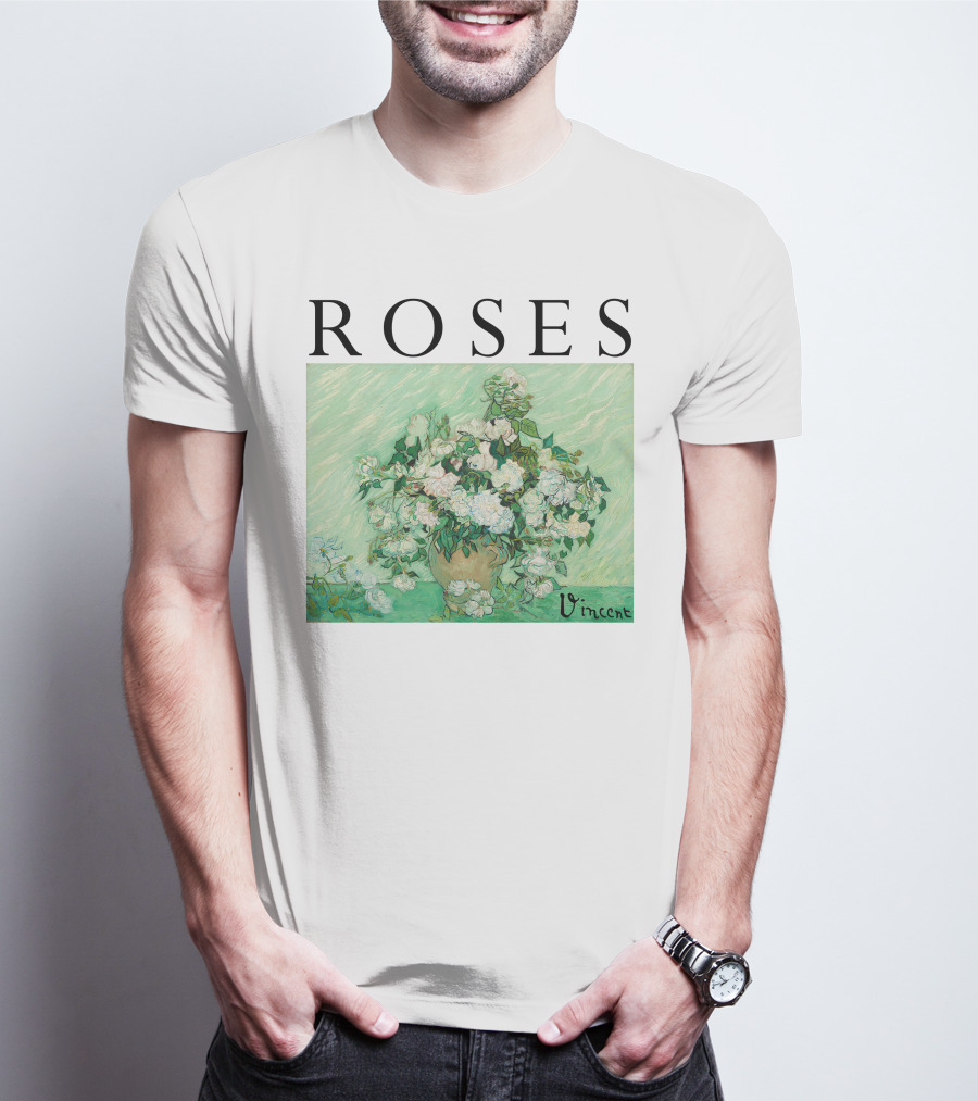 ROSES Vincent Van Gogh Green Floral Painting T-Shirt