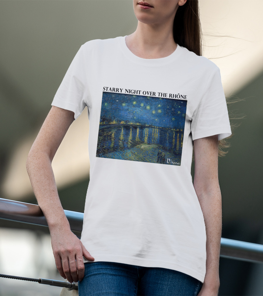 Starry Night Over The Rhône Vincent Van Gogh Vivid Blue Waterscape T-Shirt