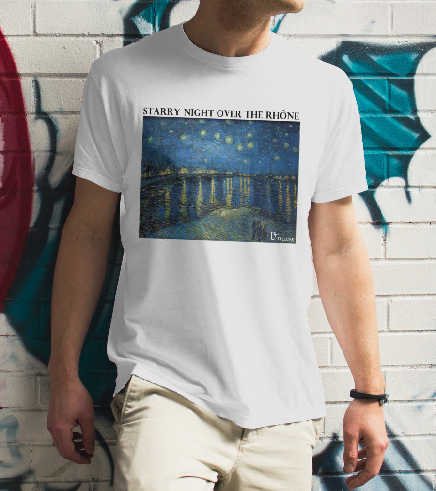 Starry Night Over The Rhône Vincent Van Gogh Vivid Blue Waterscape T-Shirt