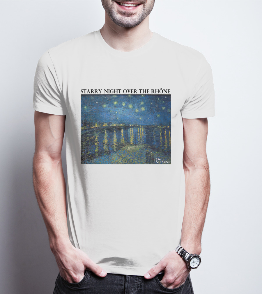 Starry Night Over The Rhône Vincent Van Gogh Vivid Blue Waterscape T-Shirt