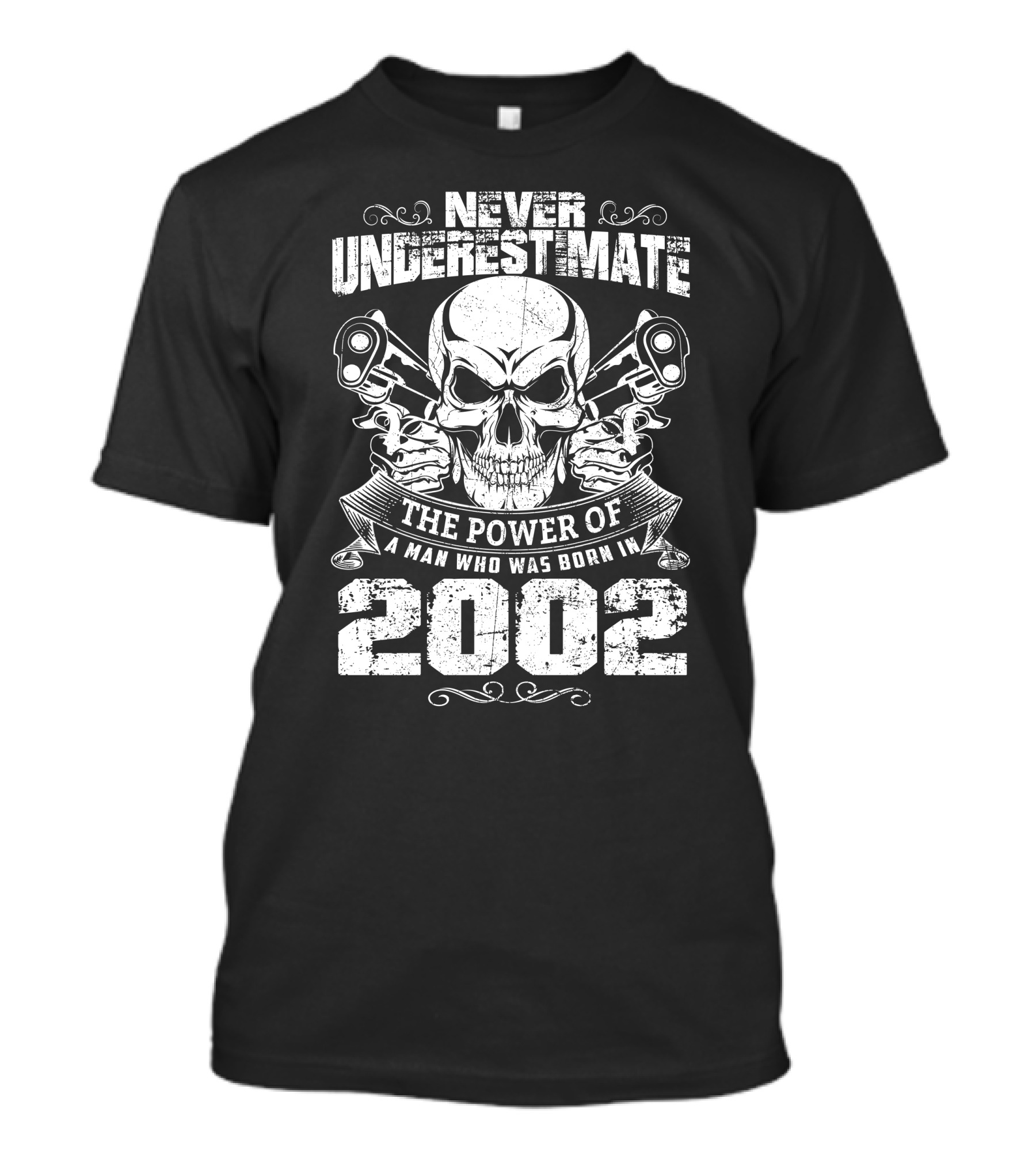 Never Underestimate The Power Of A Man Who Was Born In 2002 Skull And Crossed Pistons T-Shirt