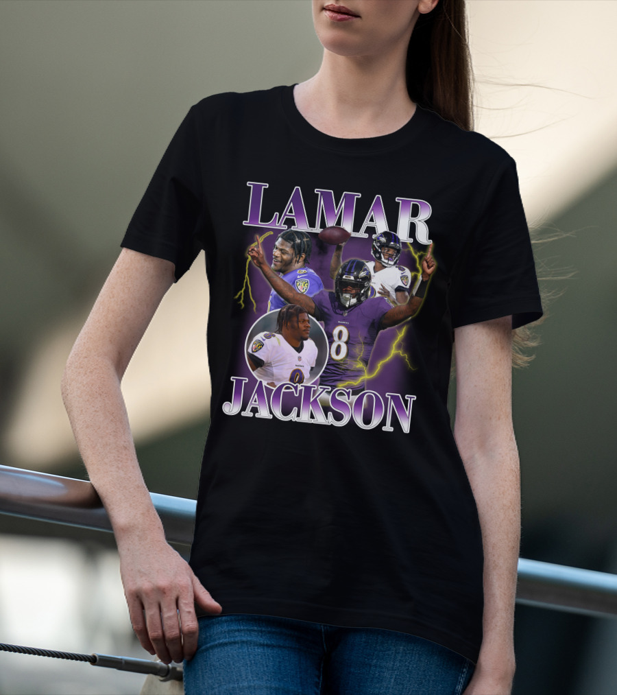 LAMAR JACKSON Baltimore Ravens Quarterback Collage T-Shirt