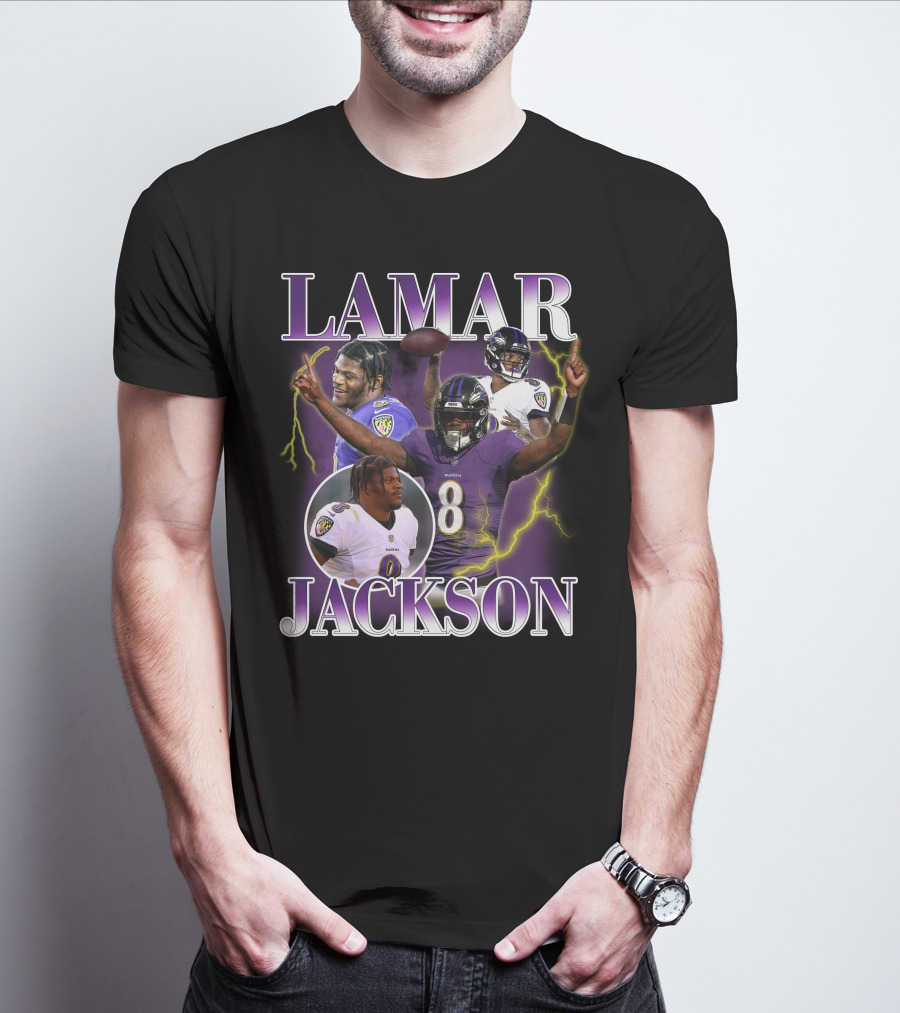 LAMAR JACKSON Baltimore Ravens Quarterback Collage T-Shirt