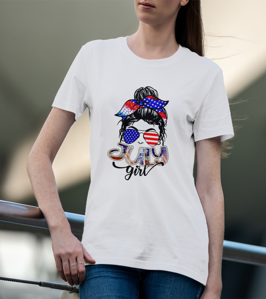July Girl Patriotic Sunglasses And Bandana T-Shirt