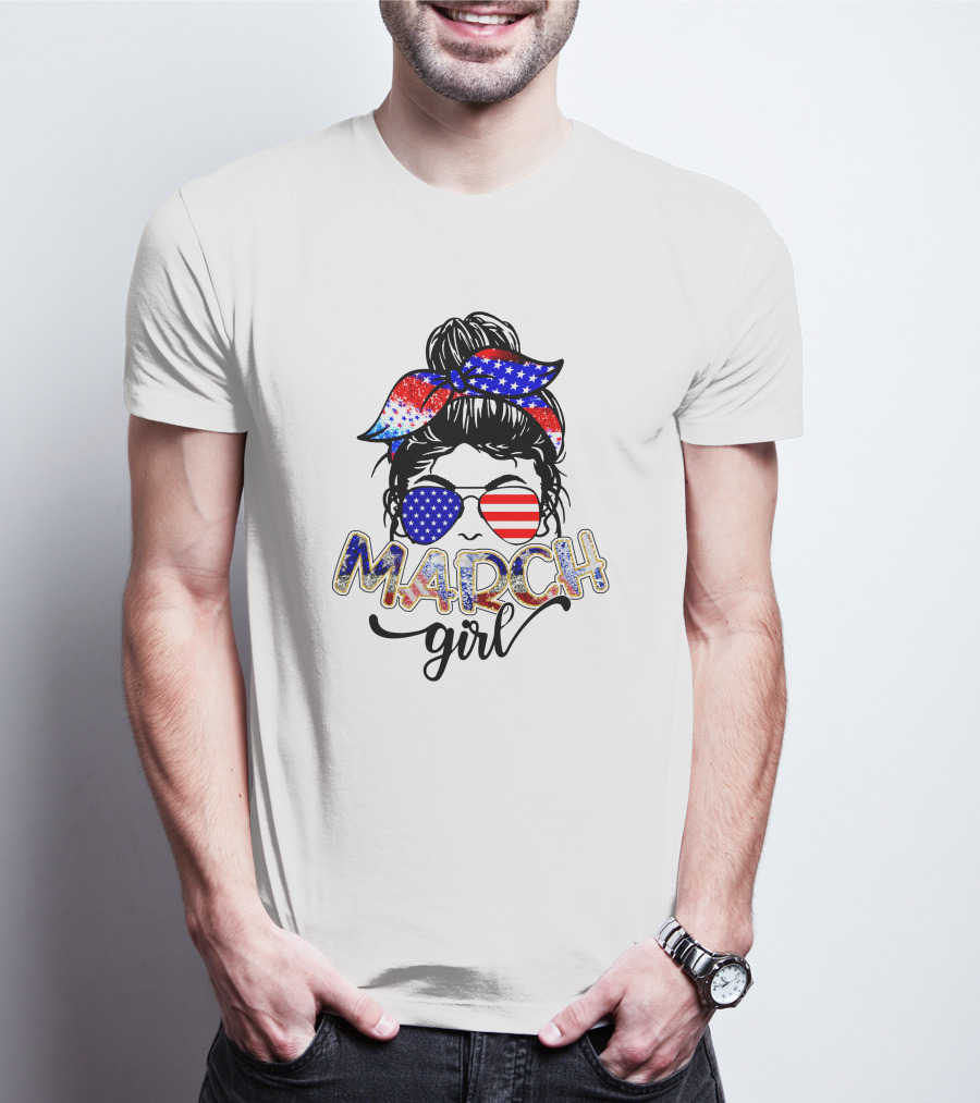 MARCH Girl American Flag Bandana Sunglasses T-Shirt