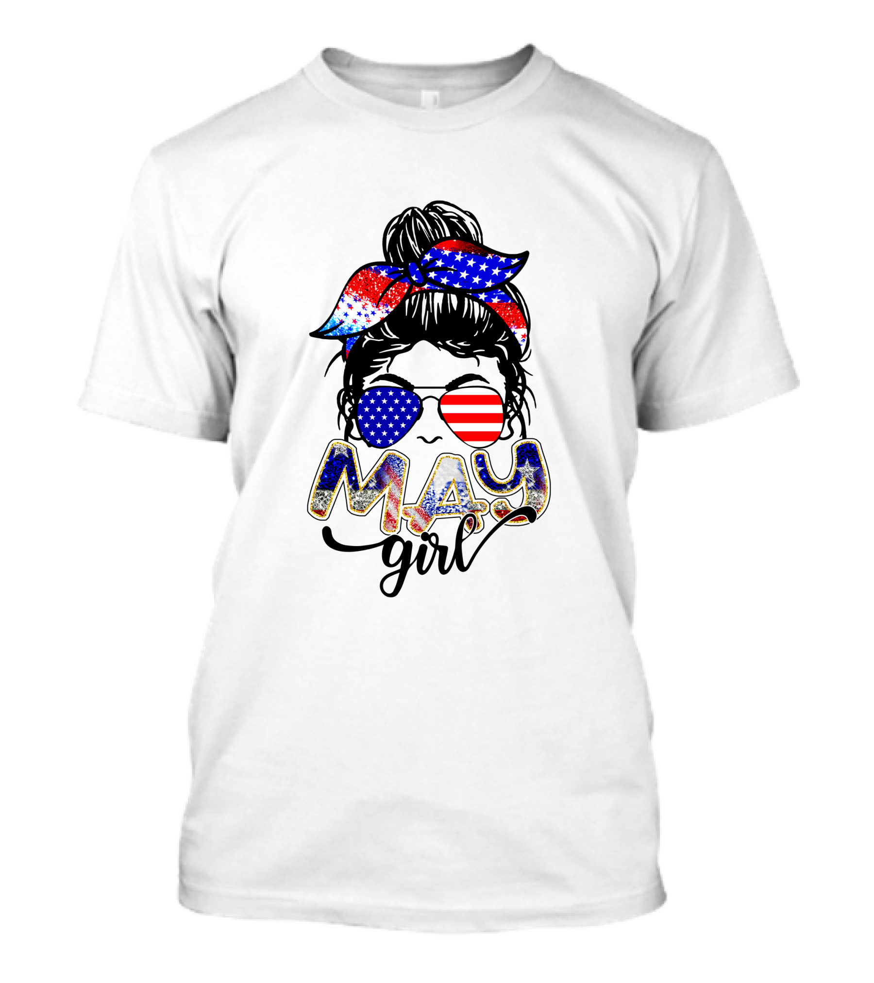May Girl American Flag Sunglasses And Bandana T-Shirt