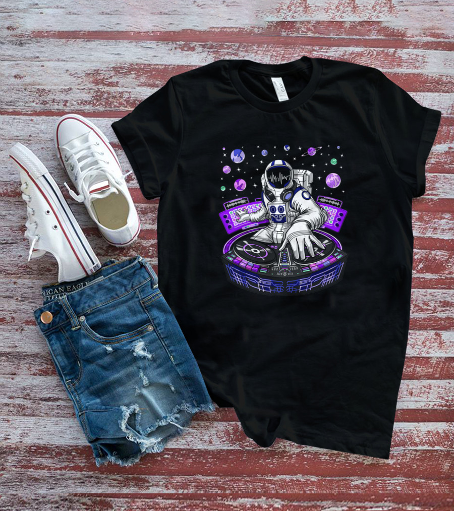 Astronaut DJ Mixing Beats With Planetary Backdrop 1382302 T-Shirt