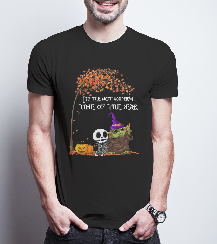 Baby Yoda Jack Skellington Halloween It's The Most Wonderful Time Of The Year T-Shirt