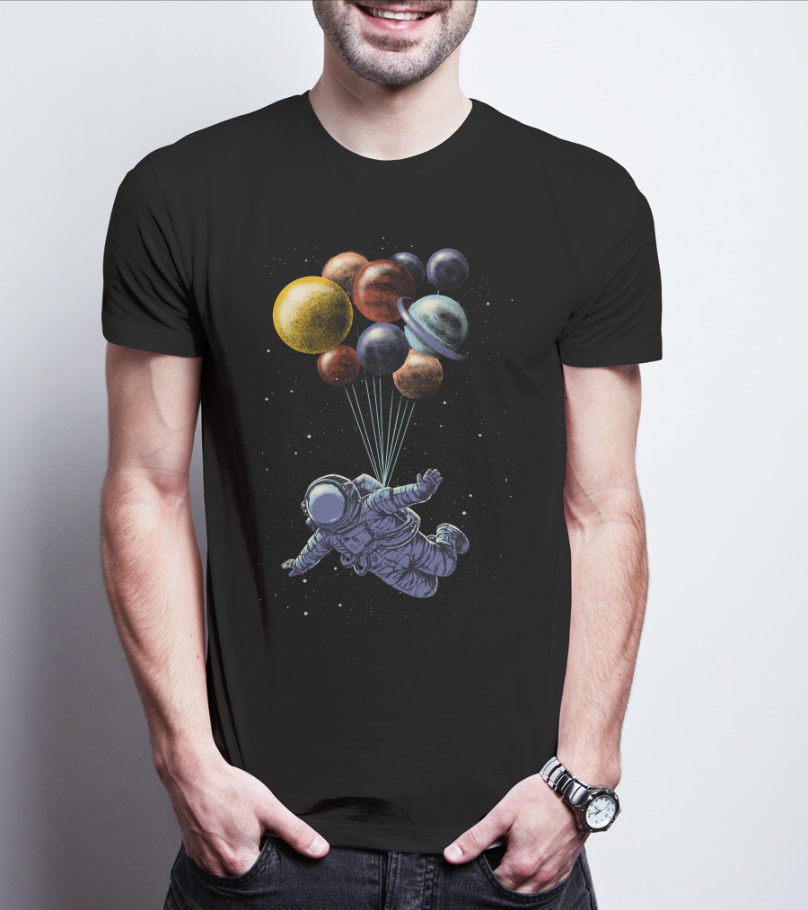 Space Travel Astronaut With Planet Balloons T-Shirt