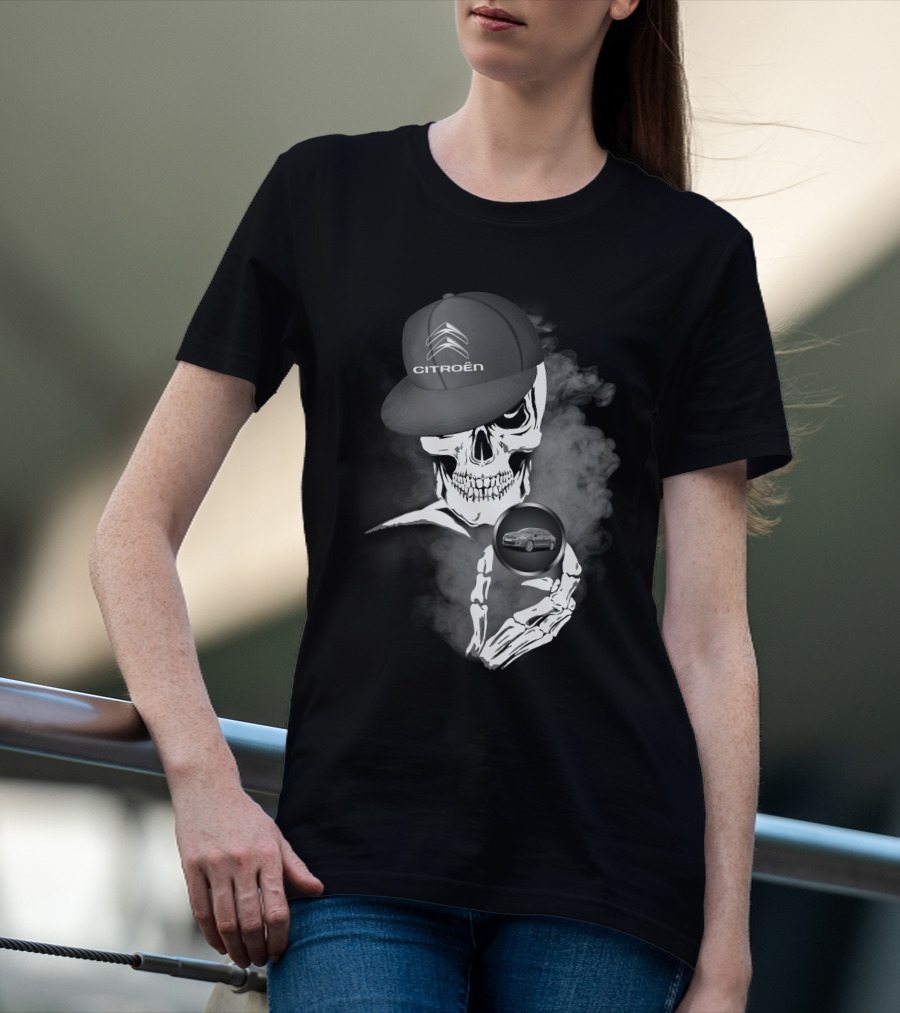 Citroen C Elysee Skull With Hat And Car Image In Smoke T-Shirt