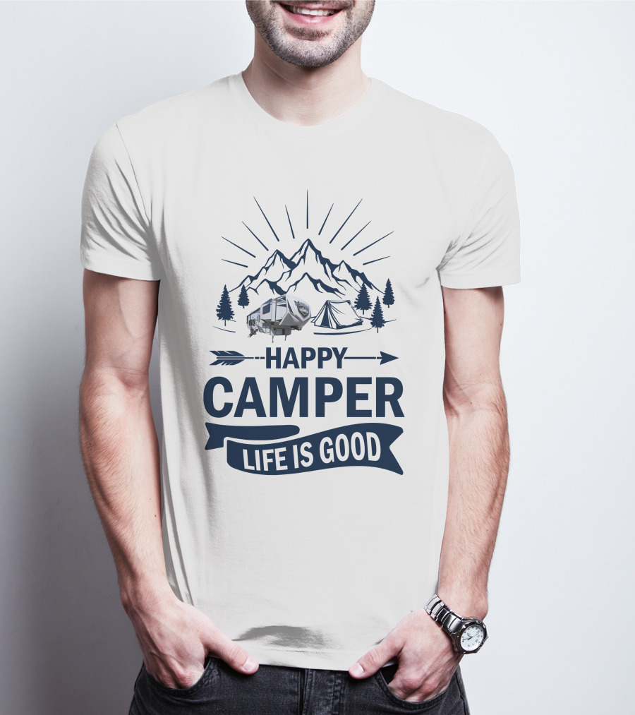 Happy Camper Life Is Good Mountain Adventure T-Shirt